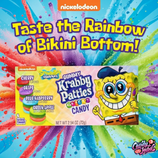 Spongebob SquarePants Gummy Krabby Patties Colors Candy Theatre Box - bomboane gumate cu gust de fructe 72g