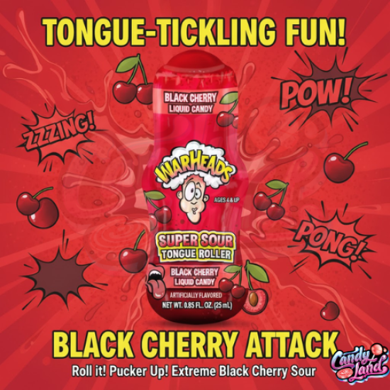 Warheads Super Sour Tongue Roller - cireșe negre 25ml