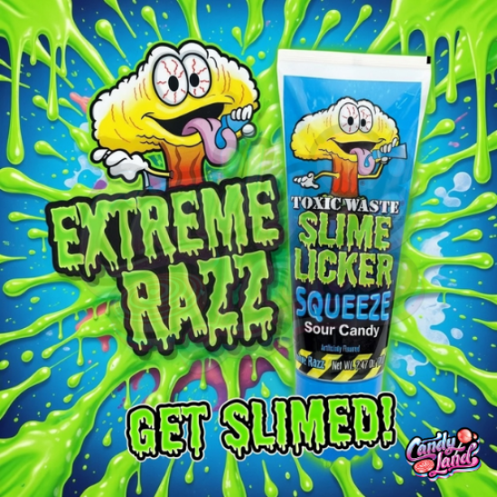 Toxic Waste Slime Licker Sour Squeeze Candy Blue Razz - gel cu gust de zmeură albastră 70g
