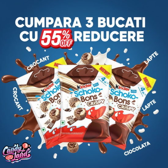 Kinder Schokobons Crispy Limited (INDIA) - ciocolată cu înveliș crocant 22g x3 Bucăți [EXP 06.11.2025]