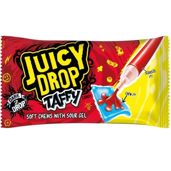 Bazooka Juicy Drop Raspberry Chews with Sour Strawberry Gel Pen - zmeură și căpșuni 67g