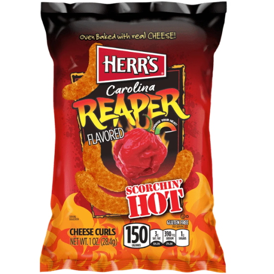Herr's Carolina Reaper Cheese Curls - pufuleți cu gust de brânză și ardei iute 28g