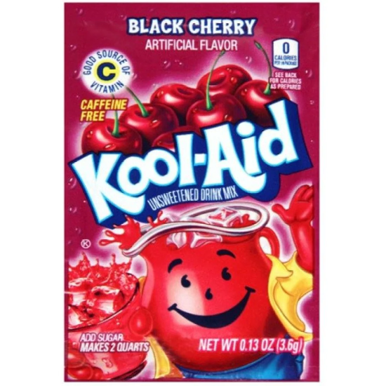 Kool Aid Black Cherry Sachet - amestec de băutură cu gust de cireșe negre 3.6g Kool Aid Black Cherry Sachet - amestec de băutură cu gust de cireșe negre 3.6g