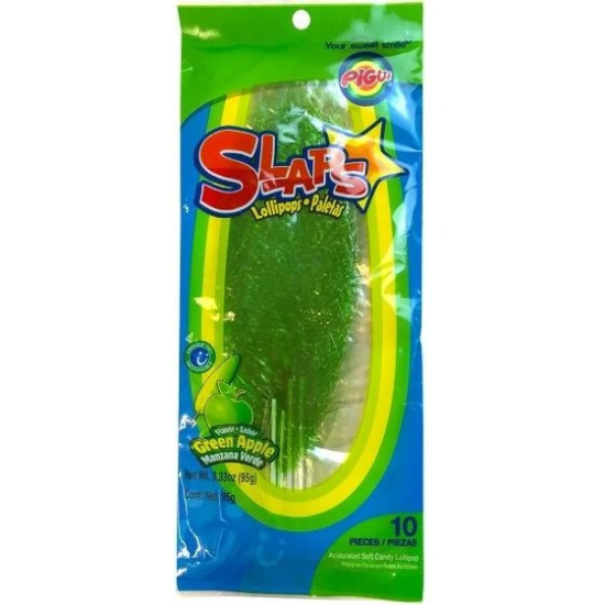 Pigui Slaps (MEXIC) Green Apple Lollipops - mere verzi 100g TIK TOK TRENDS