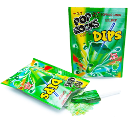 Pop Rocks Dips Sour Apple - bomboane explozive și acadea cu gust de mere verzi 18g