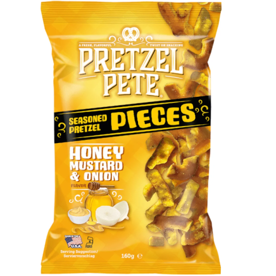 Pretzel Pete Honey Mustard Onion Pretzel Pieces - miere, mustar si ceapa 160g 