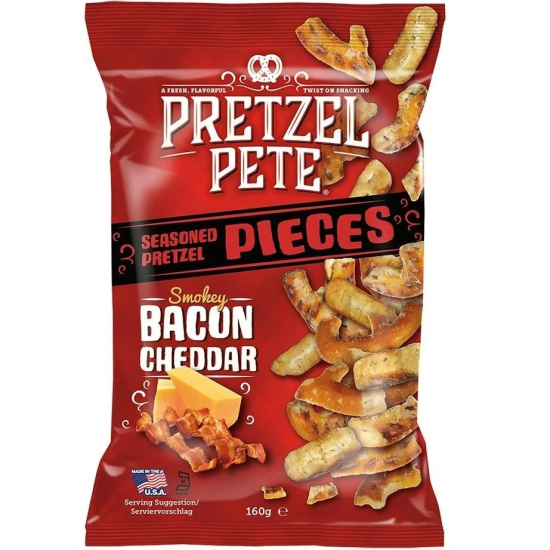 Pretzel Pete Smokey Bacon Cheddar Pretzel Pieces - branza si bacon 160g
