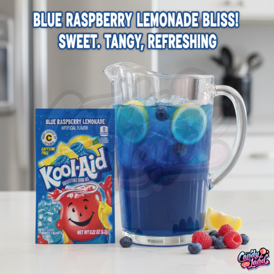 Kool Aid Blue Raspberry Lemonade Sachet - amestec de băutură cu gust de zmeură albastră 6.2g