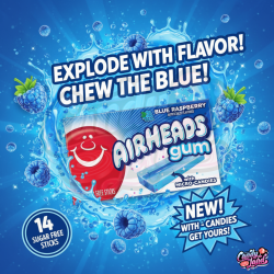 Airheads Gum Blue Raspberry - gumă cu gust de zmeură albastră 33.6g