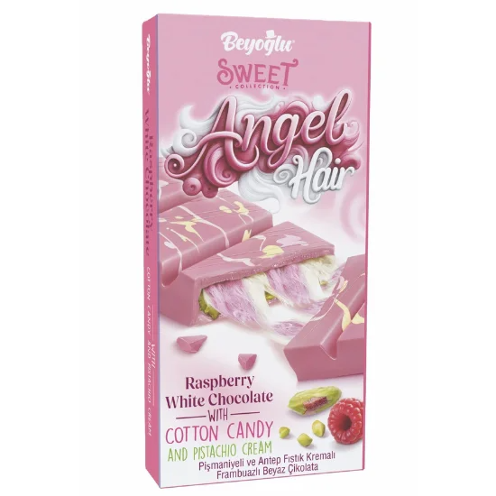 Angel Hair (Beyoglu) Raspberry Chocolate Filled with Pistachio and Cotton Candy 185g