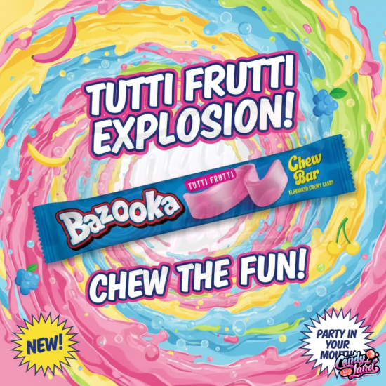 Bazooka Chew Bar Tutti Frutti - caramea cu gust de fructe 14g