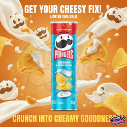 Pringles Cheddar & Sour Cream - brânză, smântână și ceapă 156g