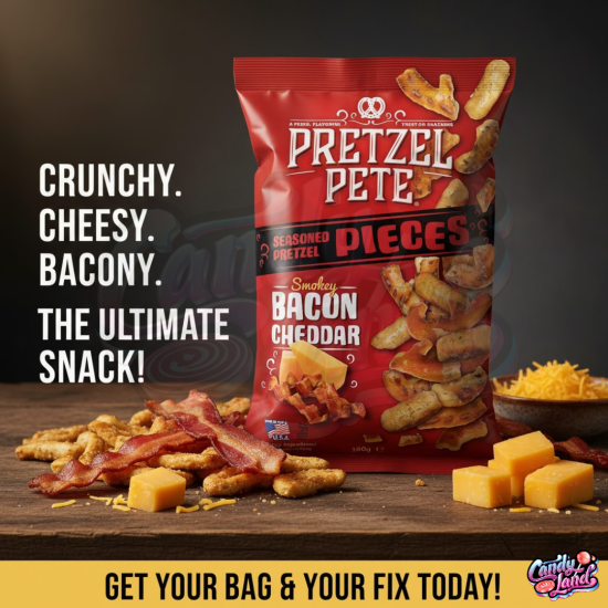 Pretzel Pete Smokey Bacon Cheddar Pretzel Pieces - branza si bacon 160g