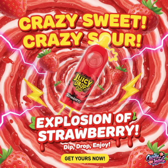 Bazooka Juicy Drop Pop Candy Căpșuni - 26g