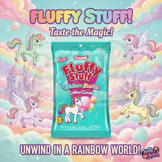 Charms Fluffy Stuff Rainbow Sherbet Cotton Candy - vată de zahăr cu gust de șerbet 60g