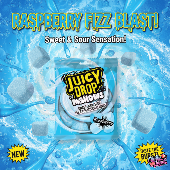 Bazooka Juicy Drop Mallows Raspberry 100g - cu gust de zmeură