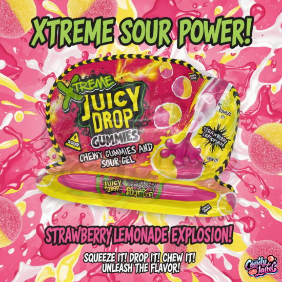 Bazooka Xtreme Juicy Drop Gummies Strawberry Lemonade - jeleuri cu gust de căpșuni 57g