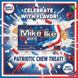 Mike & Ike Red, White & Blue Theatre Box - bomboane cu gust de afine, vanilie și cireșe 120g