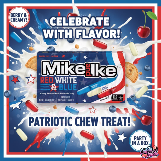 Mike & Ike Red, White & Blue Theatre Box - bomboane cu gust de afine, vanilie și cireșe 120g