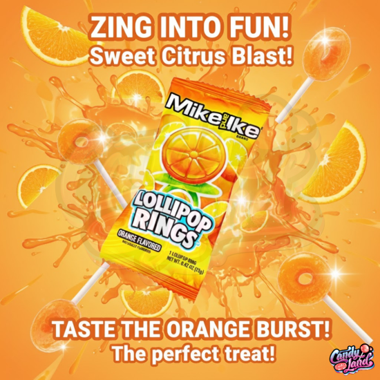 Mike and Ike Lollipop Rings Orange 12g