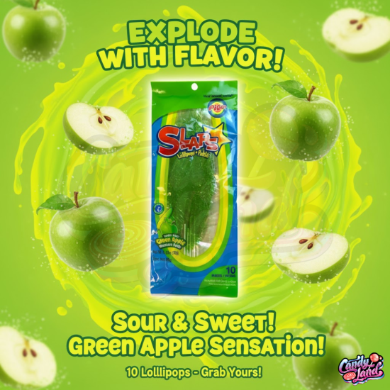 Pigui Slaps (MEXIC) Green Apple Lollipops - mere verzi 100g TIK TOK TRENDS