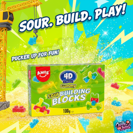 Amos 4D Gummy Sour Building Blocks 100g Amos 4D Gummy Sour Building Blocks 100g