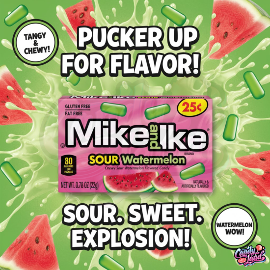 Mike & Ike Sour Watermelon - bomboane cu gust de pepene acrisor 22g