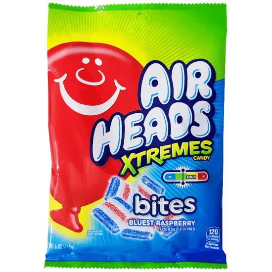 Airheads Xtreme Sour Bites Bluest Raspberry - jeleuri cu gust de zmeură albastră 170g