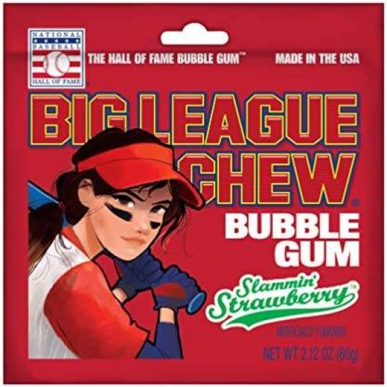 Big League Chew Bubble Gum, Slammin' Strawberry - gumă cu gust de căpșuni 60g