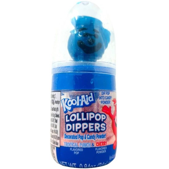 Kool Aid Lollipop Dippers Tropical Punch Cherry -  bomboană cu gust de punch tropical și cireșe 24g
