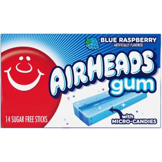 Airheads Gum Blue Raspberry - gumă cu gust de zmeură albastră 33.6g