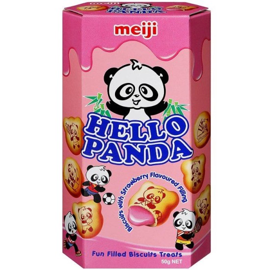 Meiji Hello Panda (ASIA) Strawberry - biscuiți cu aromă de căpșuni 50g