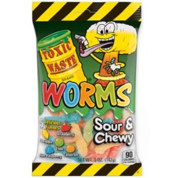 Toxic Waste Sour Gummy Worms Peg Bag - jeleuri cu gust de fructe 142g